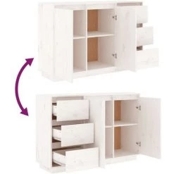 YOUTHUP Buffet Blanc 111x34x75 Cm Bois Massif De Pin - Blanc 9 YOUTHUP Buffet Blanc 111x34x75 Cm Bois Massif De Pin - Blanc -Buffet et enfilade Soldes 60365992 5