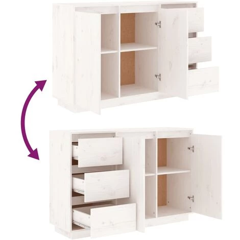 YOUTHUP Buffet Blanc 111x34x75 Cm Bois Massif De Pin - Blanc 5 YOUTHUP Buffet Blanc 111x34x75 Cm Bois Massif De Pin - Blanc – Image 5
