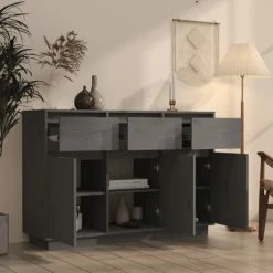 YOUTHUP Buffet Gris 110x34x75 Cm Bois Massif De Pin - Gris 7 YOUTHUP Buffet Gris 110x34x75 Cm Bois Massif De Pin - Gris -Buffet et enfilade Soldes 60365997 3