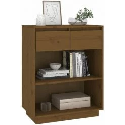 YOUTHUP Armoire Console Marron Miel 60x34x75 Cm Bois De Pin Solide - Brun -Buffet et enfilade Soldes 60367228 4