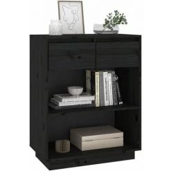 YOUTHUP Armoire Console Noir 60x34x75 Cm Bois De Pin Solide - Noir -Buffet et enfilade Soldes 60367229 4