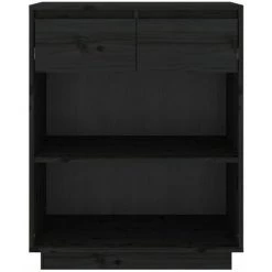 YOUTHUP Armoire Console Noir 60x34x75 Cm Bois De Pin Solide - Noir -Buffet et enfilade Soldes 60367229 5