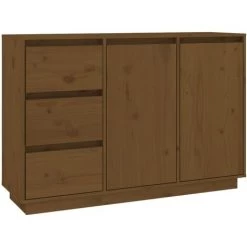 YOUTHUP Buffet Marron Miel 111x34x75 Cm Bois Massif De Pin - Brun