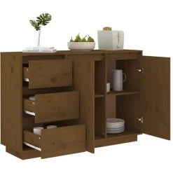 YOUTHUP Buffet Marron Miel 111x34x75 Cm Bois Massif De Pin - Brun -Buffet et enfilade Soldes 60367302 4
