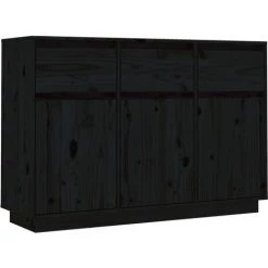 YOUTHUP Buffet Noir 110x34x75 Cm Bois Massif De Pin - Noir