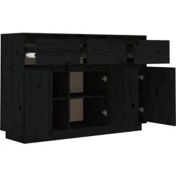 YOUTHUP Buffet Noir 110x34x75 Cm Bois Massif De Pin - Noir -Buffet et enfilade Soldes 60368003 4