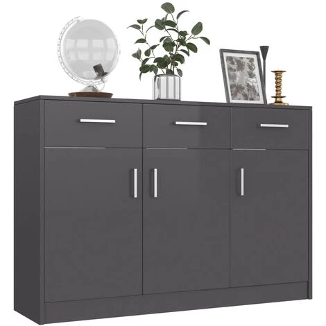 Topdeal Buffet Gris Brillant 110x30x75 Cm Aggloméré FF800710_FR 3 Topdeal Buffet Gris Brillant 110x30x75 Cm Aggloméré FF800710_FR – Image 3