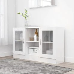 Topdeal Armoire à Vitrine Blanc Brillant 120x30,5x70 Cm Aggloméré FF802792_FR