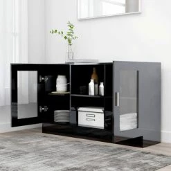 Topdeal Armoire à Vitrine Noir Brillant 120x30,5x70 Cm Aggloméré FF802793_FR -Buffet et enfilade Soldes 60372430 3