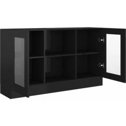 Topdeal Armoire à Vitrine Noir Brillant 120x30,5x70 Cm Aggloméré FF802793_FR -Buffet et enfilade Soldes 60372430 5