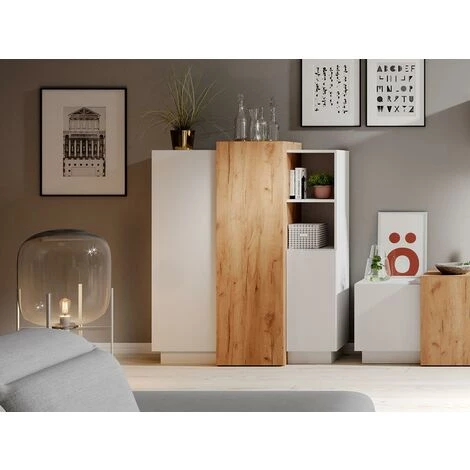 VENTE-UNIQUE.COM Buffet Haut FRANCOLI - 3 Portes Et 2 Niches - Blanc Et Chêne - Blanc 1 VENTE-UNIQUE.COM Buffet Haut FRANCOLI - 3 Portes Et 2 Niches - Blanc Et Chêne - Blanc