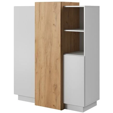 VENTE-UNIQUE.COM Buffet Haut FRANCOLI - 3 Portes Et 2 Niches - Blanc Et Chêne - Blanc 5 VENTE-UNIQUE.COM Buffet Haut FRANCOLI - 3 Portes Et 2 Niches - Blanc Et Chêne - Blanc – Image 5