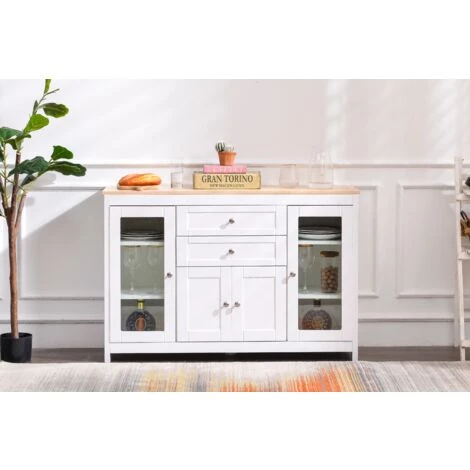 RANIPOBO Buffet Avec Buffet En Grain De Bois Blanc Avec Porte En Verre Incruste Deux Tiroirs Salon Salle A Manger 5 RANIPOBO Buffet Avec Buffet En Grain De Bois Blanc Avec Porte En Verre Incruste Deux Tiroirs Salon Salle A Manger – Image 5