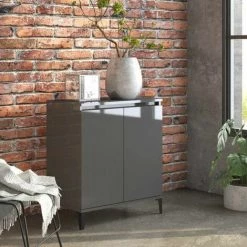 LITZEE Buffet, Bahut Et Enfilade Buffet Gris Brillant 60x35x70 Cm Agglomere