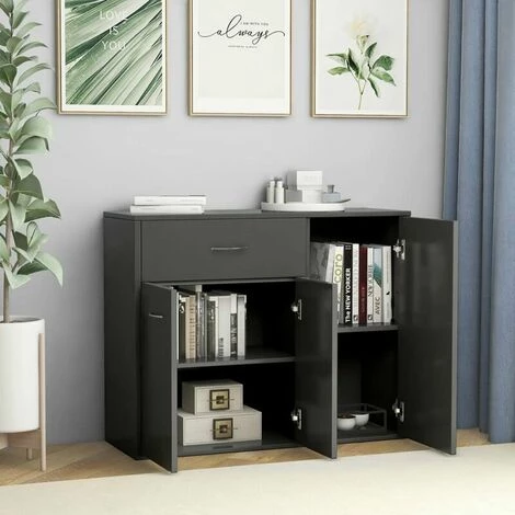 LITZEE Buffet, Bahut Et Enfilade Buffet Gris 88x30x70 Cm Agglomere 4 LITZEE Buffet, Bahut Et Enfilade Buffet Gris 88x30x70 Cm Agglomere – Image 4