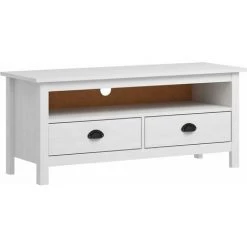 LITZEE Buffet, Bahut Et Enfilade Meuble TV Hill Range Blanc 110x40x47cm Bois De Pin Solide