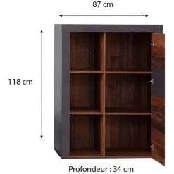 CHB COLLECTION Meuble De Salon - Bahut En Mélaminé Coloris Bois Effet Vieilli Avec Une Finition Gris Ciment. L - H - P : 87 - 118 - 34 Cm - Gris/bois -Buffet et enfilade Soldes 60540084 4