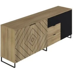 Buffets BOBOCHIC - Buffet 3 Portes 200 Cm ALVANA Chêne Et Noir - Chêne Et Noir