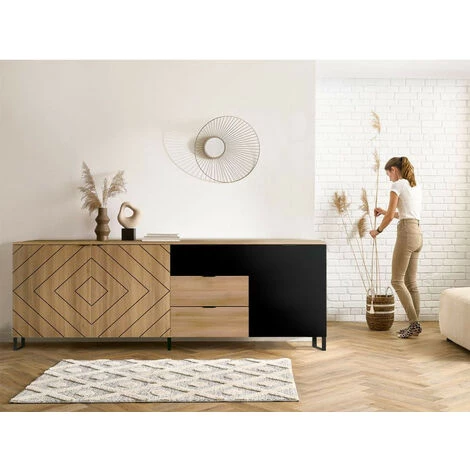 Buffets BOBOCHIC - Buffet 3 Portes 200 Cm ALVANA Chêne Et Noir - Chêne Et Noir 2 Buffets BOBOCHIC - Buffet 3 Portes 200 Cm ALVANA Chêne Et Noir - Chêne Et Noir – Image 2