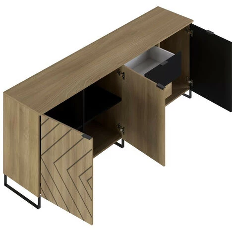 Buffets BOBOCHIC - Buffet 3 Portes 200 Cm ALVANA Chêne Et Noir - Chêne Et Noir 4 Buffets BOBOCHIC - Buffet 3 Portes 200 Cm ALVANA Chêne Et Noir - Chêne Et Noir – Image 4