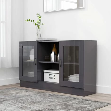 ONEVAN Armoire Vitrine | 120x30,5x70 Cm | 2 Portes Panneau De Particules - Gris Brillant 1 ONEVAN Armoire Vitrine | 120x30,5x70 Cm | 2 Portes Panneau De Particules - Gris Brillant