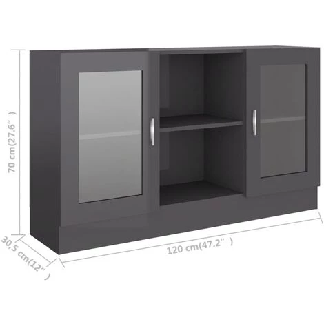 ONEVAN Armoire Vitrine | 120x30,5x70 Cm | 2 Portes Panneau De Particules - Gris Brillant 2 ONEVAN Armoire Vitrine | 120x30,5x70 Cm | 2 Portes Panneau De Particules - Gris Brillant – Image 2