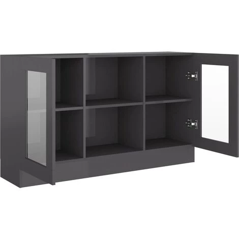 ONEVAN Armoire Vitrine | 120x30,5x70 Cm | 2 Portes Panneau De Particules - Gris Brillant 5 ONEVAN Armoire Vitrine | 120x30,5x70 Cm | 2 Portes Panneau De Particules - Gris Brillant – Image 5