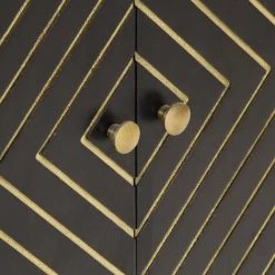 INLIFE Buffet Noir Et Doré 60 X 30 X 75 Cm Bois De Manguier Massif -Buffet et enfilade Soldes 60598848 5