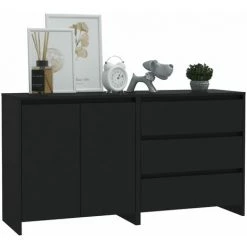 INLIFE Buffets 2 Pcs Noir Bois D'ingénierie 7 INLIFE Buffets 2 Pcs Noir Bois D'ingénierie -Buffet et enfilade Soldes 60599925 3