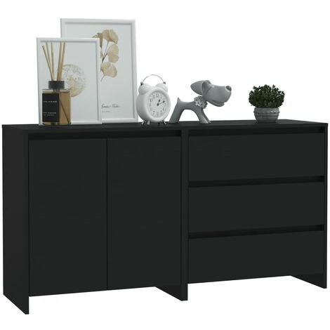 INLIFE Buffets 2 Pcs Noir Bois D'ingénierie 3 INLIFE Buffets 2 Pcs Noir Bois D'ingénierie – Image 3