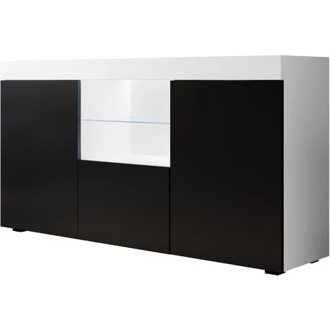 DESIGN AMEUBLEMENT Buffet Bahut 3 Portes Avec LED | 150 X 80 X 40cm | Couleur Blanc Et Noir Mate | Meuble De Rangement | Modèle NATOLIA - Blanc/Noir 1 DESIGN AMEUBLEMENT Buffet Bahut 3 Portes Avec LED | 150 X 80 X 40cm | Couleur Blanc Et Noir Mate | Meuble De Rangement | Modèle NATOLIA - Blanc/Noir