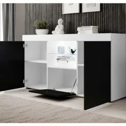 DESIGN AMEUBLEMENT Buffet Bahut 3 Portes Avec LED | 150 X 80 X 40cm | Couleur Blanc Et Noir Mate | Meuble De Rangement | Modèle NATOLIA - Blanc/Noir 7 DESIGN AMEUBLEMENT Buffet Bahut 3 Portes Avec LED | 150 X 80 X 40cm | Couleur Blanc Et Noir Mate | Meuble De Rangement | Modèle NATOLIA - Blanc/Noir -Buffet et enfilade Soldes 60669812 3