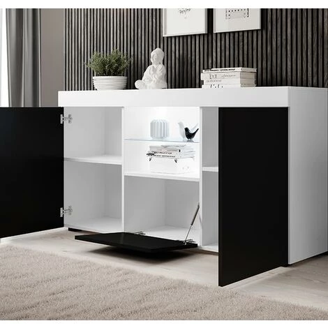 DESIGN AMEUBLEMENT Buffet Bahut 3 Portes Avec LED | 150 X 80 X 40cm | Couleur Blanc Et Noir Mate | Meuble De Rangement | Modèle NATOLIA - Blanc/Noir 3 DESIGN AMEUBLEMENT Buffet Bahut 3 Portes Avec LED | 150 X 80 X 40cm | Couleur Blanc Et Noir Mate | Meuble De Rangement | Modèle NATOLIA - Blanc/Noir – Image 3