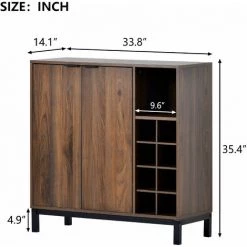 FIMEI Buffet De Cuisine Moderne En Bois Sideboard Armoire à Vin 86 Cm Noyer Foncé -Buffet et enfilade Soldes 60678490 4