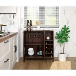 FIMEI Buffet De Cuisine Moderne En Bois Sideboard Armoire à Vin 86 Cm Noyer Foncé -Buffet et enfilade Soldes 60678490 5