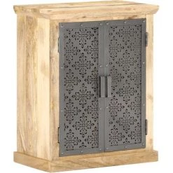 NOVA Buffet Mobile Avec Des Portes En Acier 60x35x75 Cm En Solide Mangue