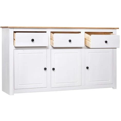 NOVA Pinie En Bois Massif Avec Différentes Couleurs Portes Et Tiroirs Buffet Blanc 135x40x80 Cm Pin Solide Assortiment Panama 3 NOVA Pinie En Bois Massif Avec Différentes Couleurs Portes Et Tiroirs Buffet Blanc 135x40x80 Cm Pin Solide Assortiment Panama – Image 3