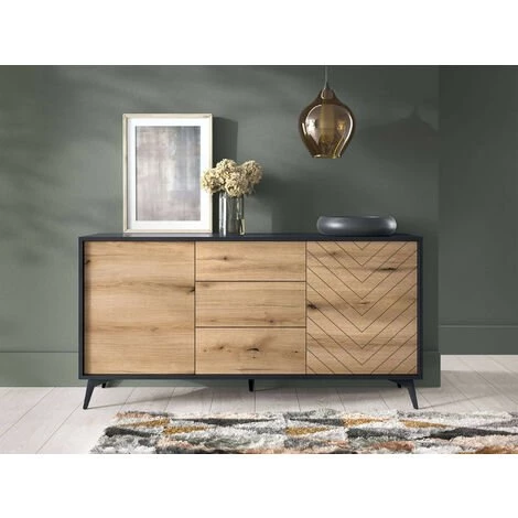 BESTMOBILIER Peter - Buffet Bas - Bois Et Noir - 154 Cm - Style Industriel Couleur - Noir / Bois - Noir / Bois 1 BESTMOBILIER Peter - Buffet Bas - Bois Et Noir - 154 Cm - Style Industriel Couleur - Noir / Bois - Noir / Bois
