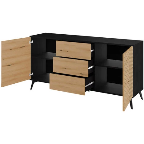 BESTMOBILIER Peter - Buffet Bas - Bois Et Noir - 154 Cm - Style Industriel Couleur - Noir / Bois - Noir / Bois 3 BESTMOBILIER Peter - Buffet Bas - Bois Et Noir - 154 Cm - Style Industriel Couleur - Noir / Bois - Noir / Bois – Image 3