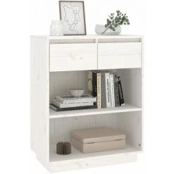 FIMEI Armoire Console Blanc 60x34x75 Cm Bois De Pin Solide -Buffet et enfilade Soldes 60965837 4