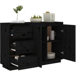 FIMEI Buffet Noir 111x34x75 Cm Bois Massif De Pin -Buffet et enfilade Soldes 60966046 4