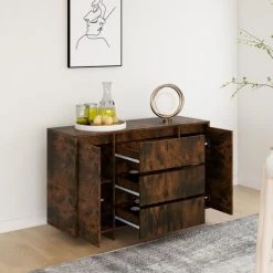 FIMEI Buffet Avec 3 Tiroirs Chêne Fumé 120x41x75 Cm Aggloméré -Buffet et enfilade Soldes 60966514 4