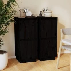 FIMEI Buffets 2 Pcs Noir 31,5x34x75 Cm Bois Massif De Pin