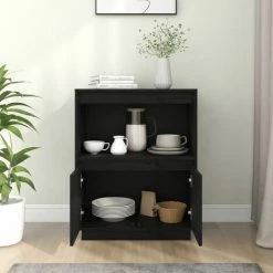 FIMEI Buffet Noir 60x34x75 Cm Bois Massif De Pin -Buffet et enfilade Soldes 60966691 3