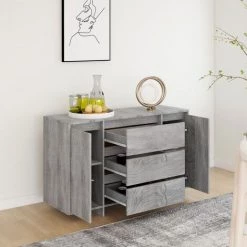 FIMEI Buffet Avec 3 Tiroirs Sonoma Gris 120x41x75 Cm Aggloméré -Buffet et enfilade Soldes 60966758 4