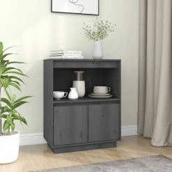 FIMEI Buffet Gris 60x34x75 Cm Bois Massif De Pin