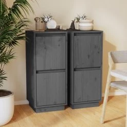 FIMEI Buffets 2 Pcs Gris 31,5x34x75 Cm Bois Massif De Pin