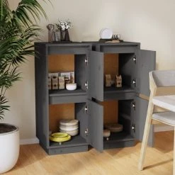 FIMEI Buffets 2 Pcs Gris 31,5x34x75 Cm Bois Massif De Pin -Buffet et enfilade Soldes 60967430 3