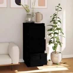 FIMEI Buffet Noir 32x34x75 Cm Bois Massif De Pin -Buffet et enfilade Soldes 60967781 3