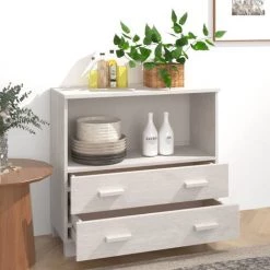 FIMEI Buffet Blanc 85x35x80 Cm Bois Massif De Pin -Buffet et enfilade Soldes 60968333 3